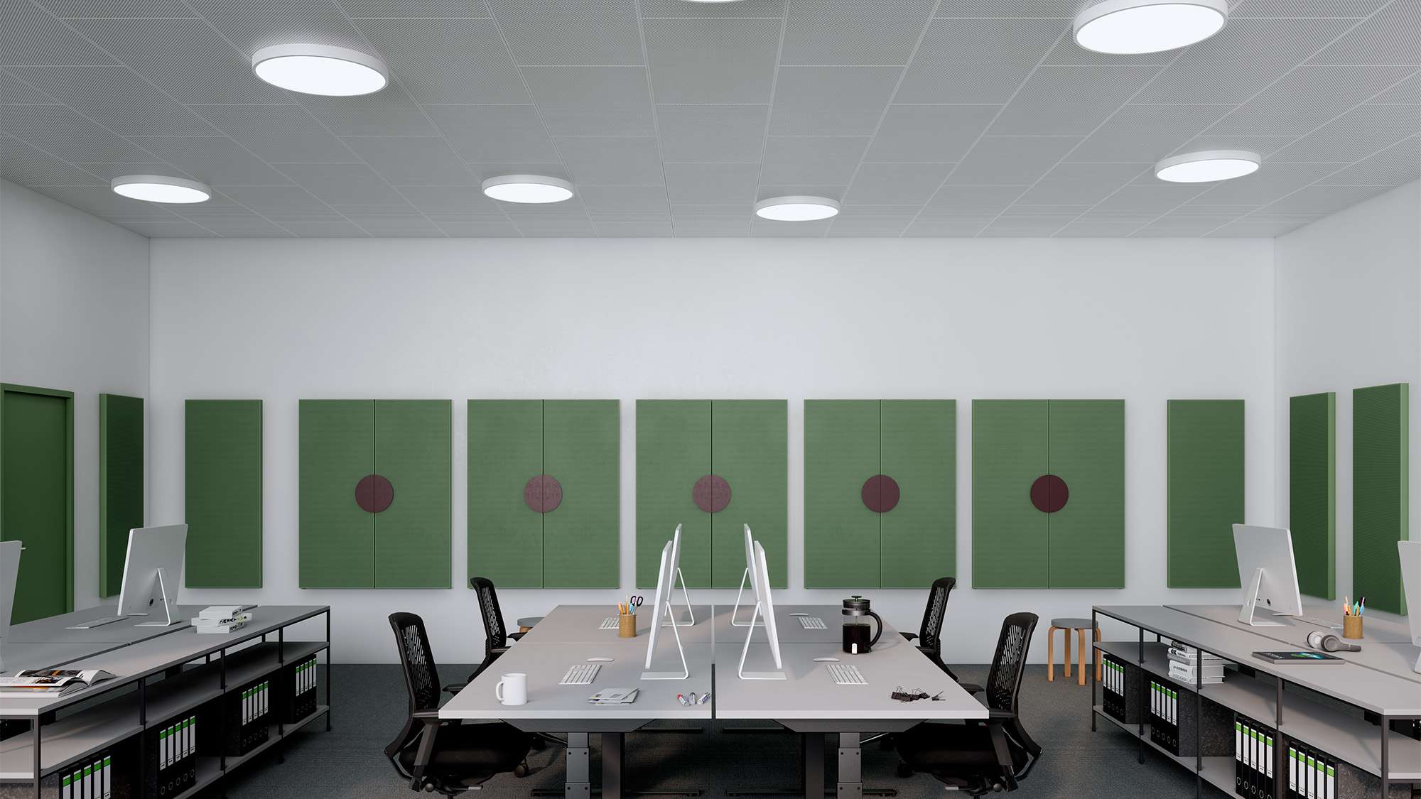 dampa space i kontor grøn og burgundy