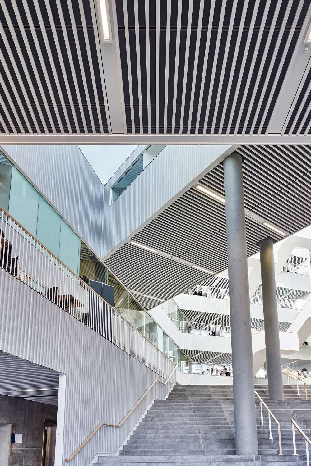 white lamellas over stairs at navitas park