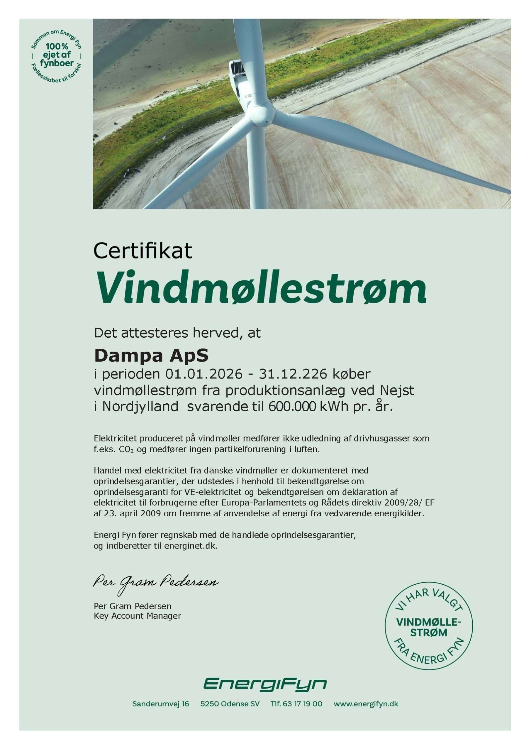 Vindmøllecertifikat DAMPA 2026